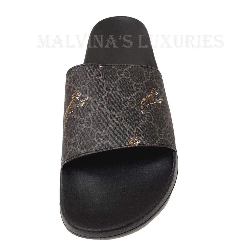 GUCCI SHOES MENS GG SUPREME CANVAS LOGO TIGER SLIDES SANDALS Size 9/ US 9.5 - Picture 8 of 15